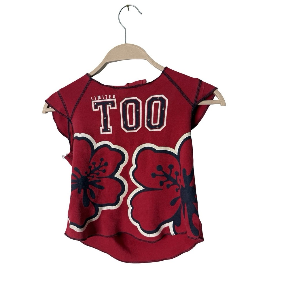 Vintage Y2K Limited Too sz M 12 hawiian flower bling baby tee red tie back